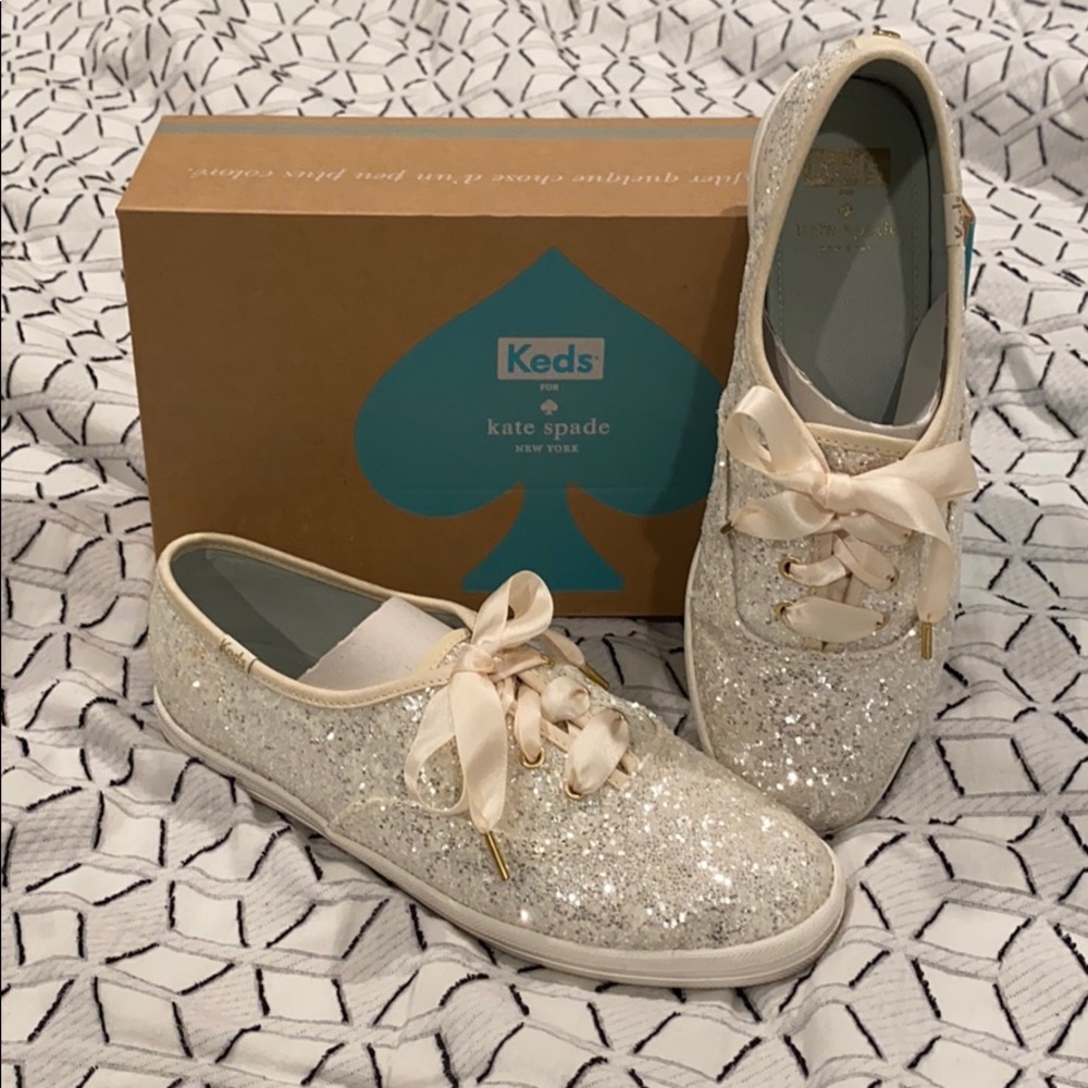 Kate Spade White Glitter Keds